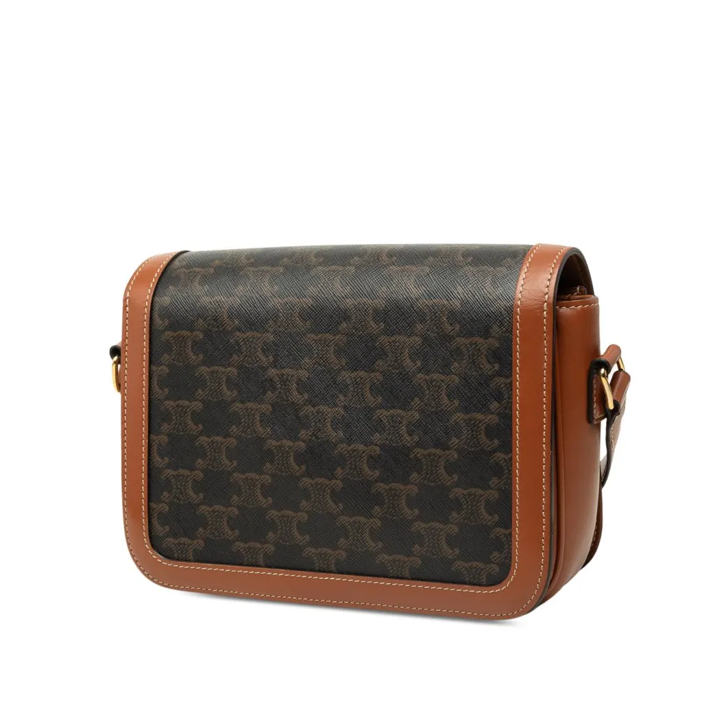 Celine Classique Triomphe Coated Canvas and Calfskin Triomphe Crossbody Brown Canvas Good - Back View