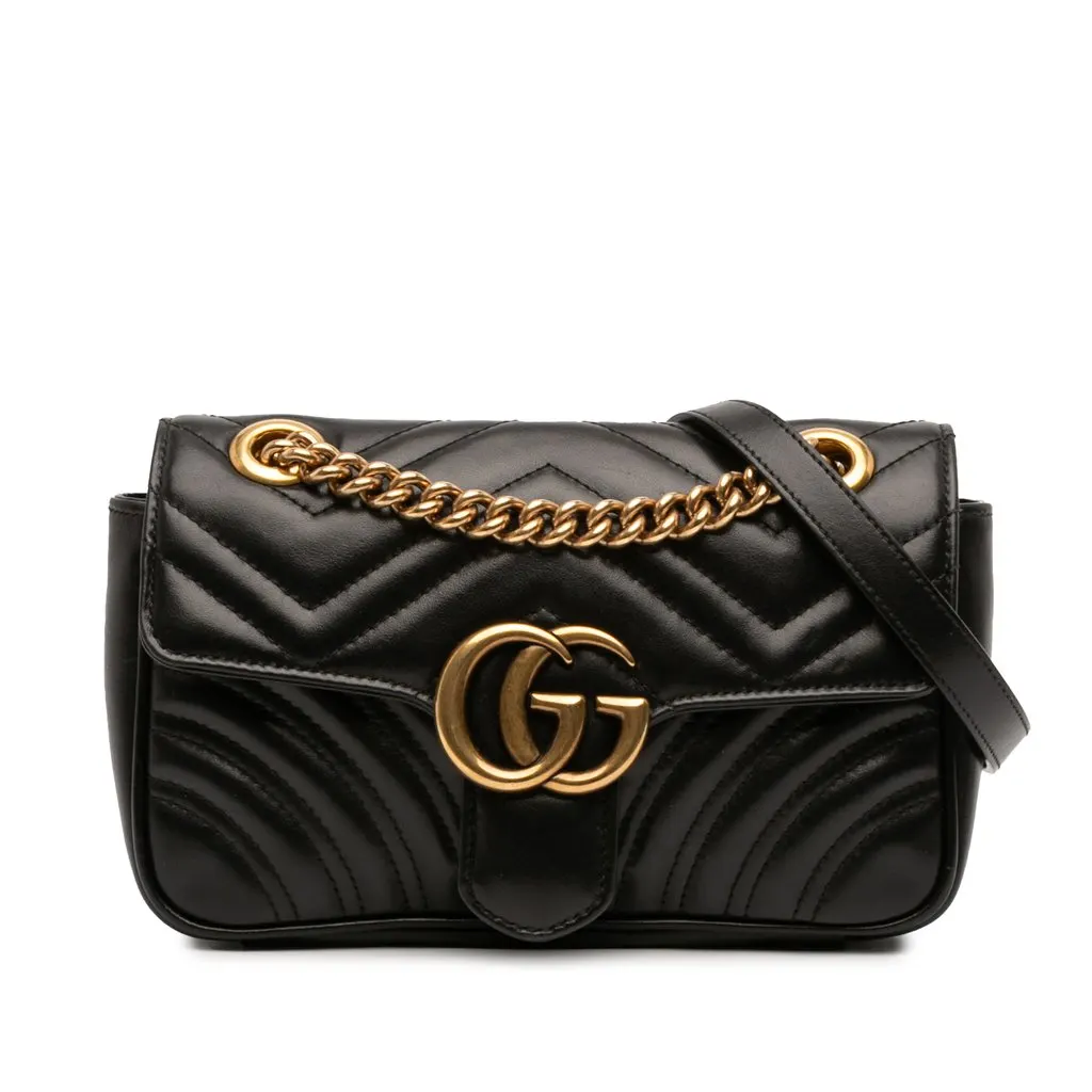 Gucci Small GG Marmont Matelasse Calfskin Shoulder Bag Black Leather Very good - Front View
