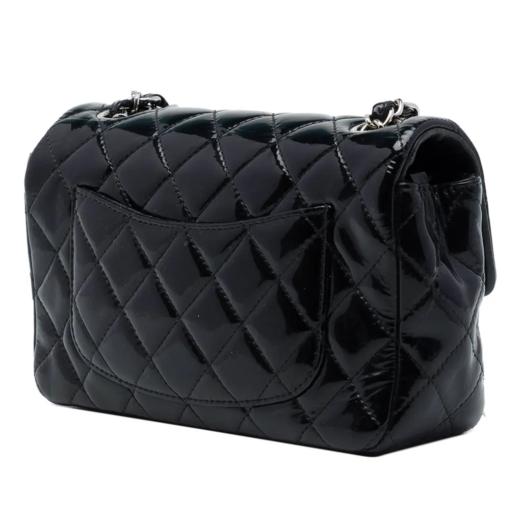 Chanel Mini Rectangular Classic Patent Single Flap Black Leather Good - Back View