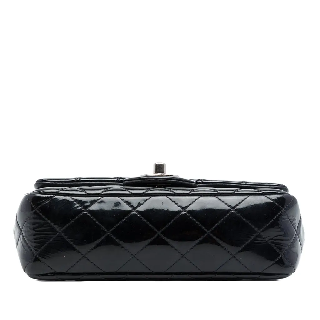 Chanel Mini Rectangular Classic Patent Single Flap Black Leather Good - Inside View