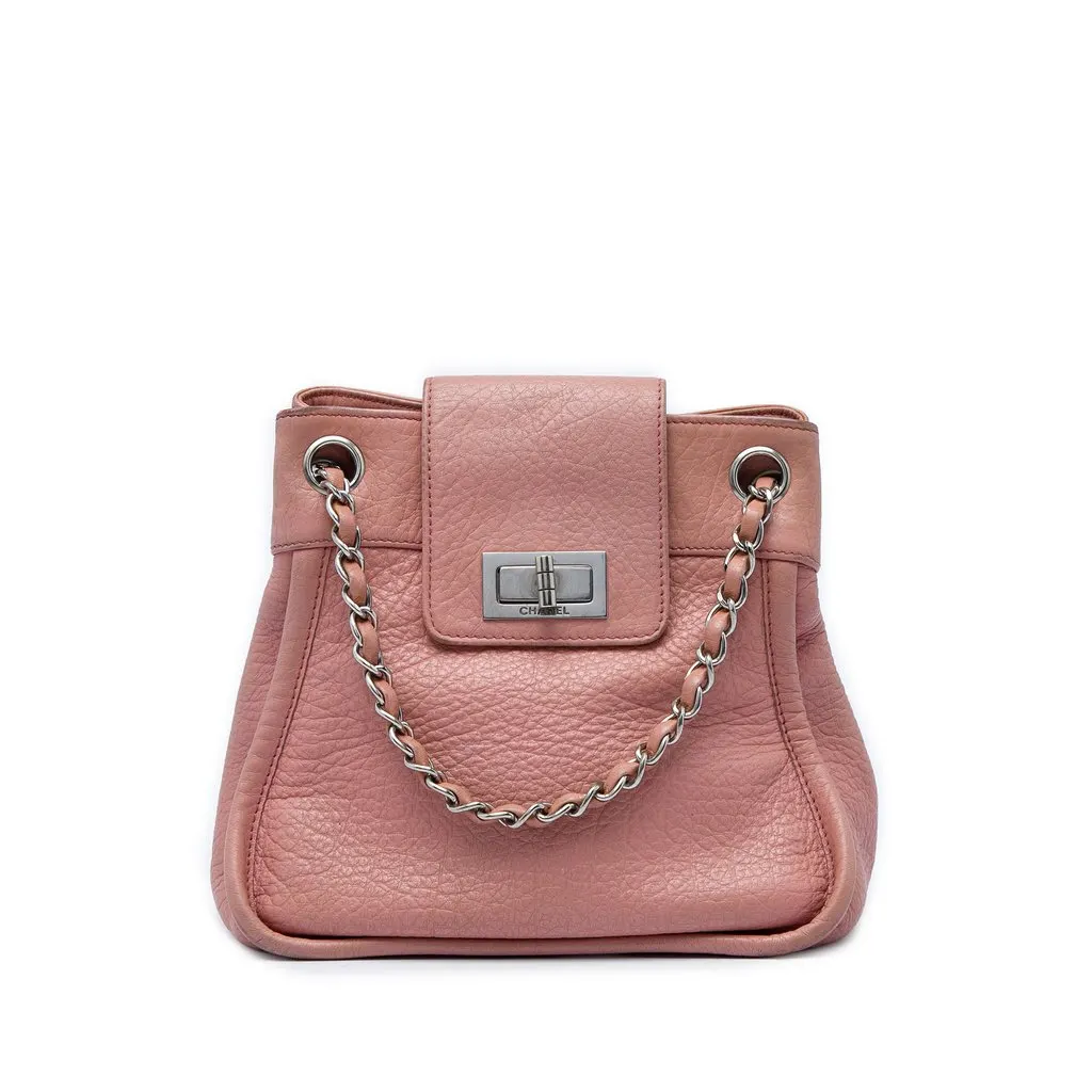 Chanel Grained Calfskin Reissue 2.55 Mademoiselle Accordion Shoulder Bag Pink Leather Very good - Front View