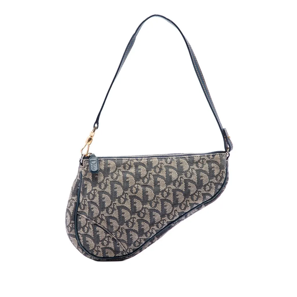 Dior Mini Diorissimo Canvas Saddle Pochette Blue Good - Front View