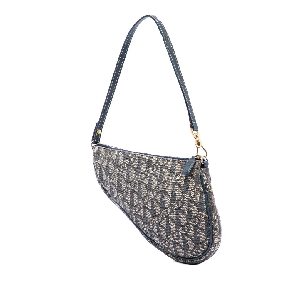Dior Mini Diorissimo Canvas Saddle Pochette Blue Good - Back View
