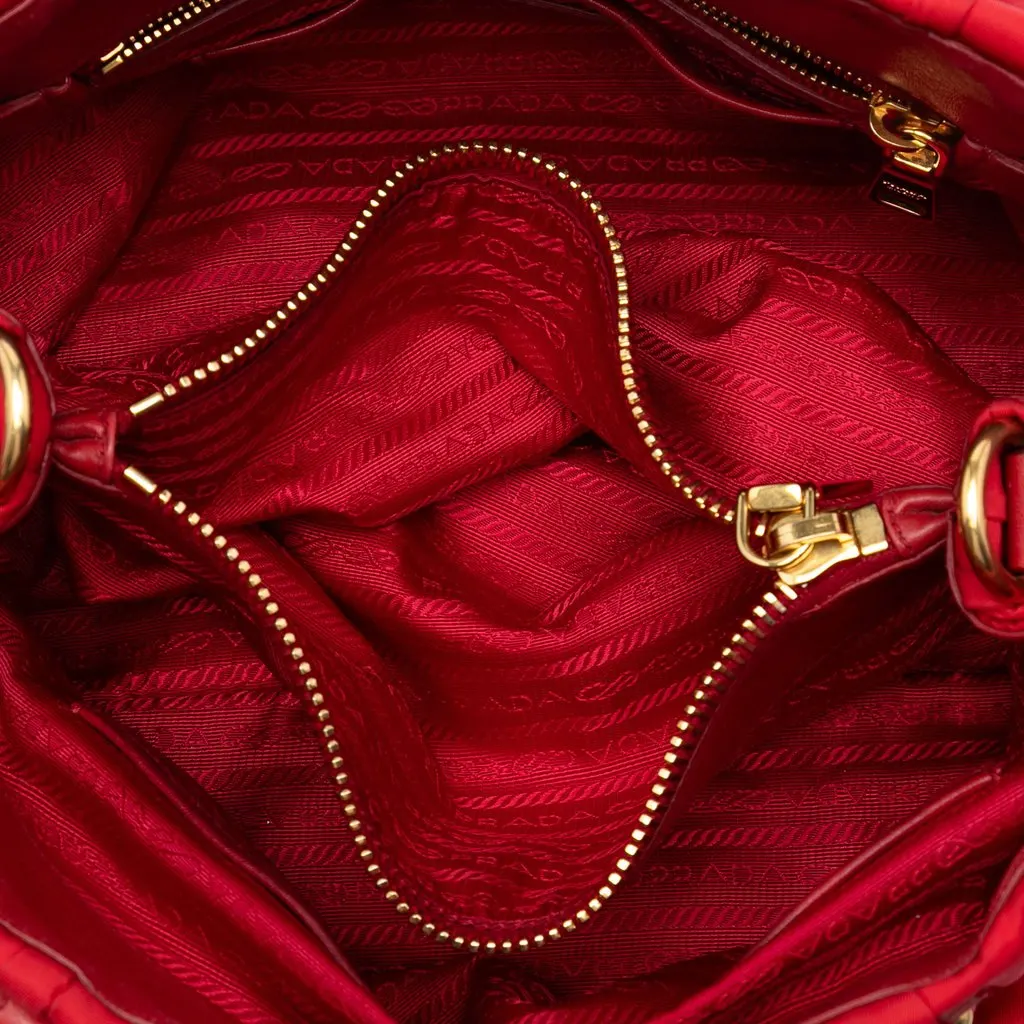 Prada Tessuto Gaufre Satchel Red Very good - Model View