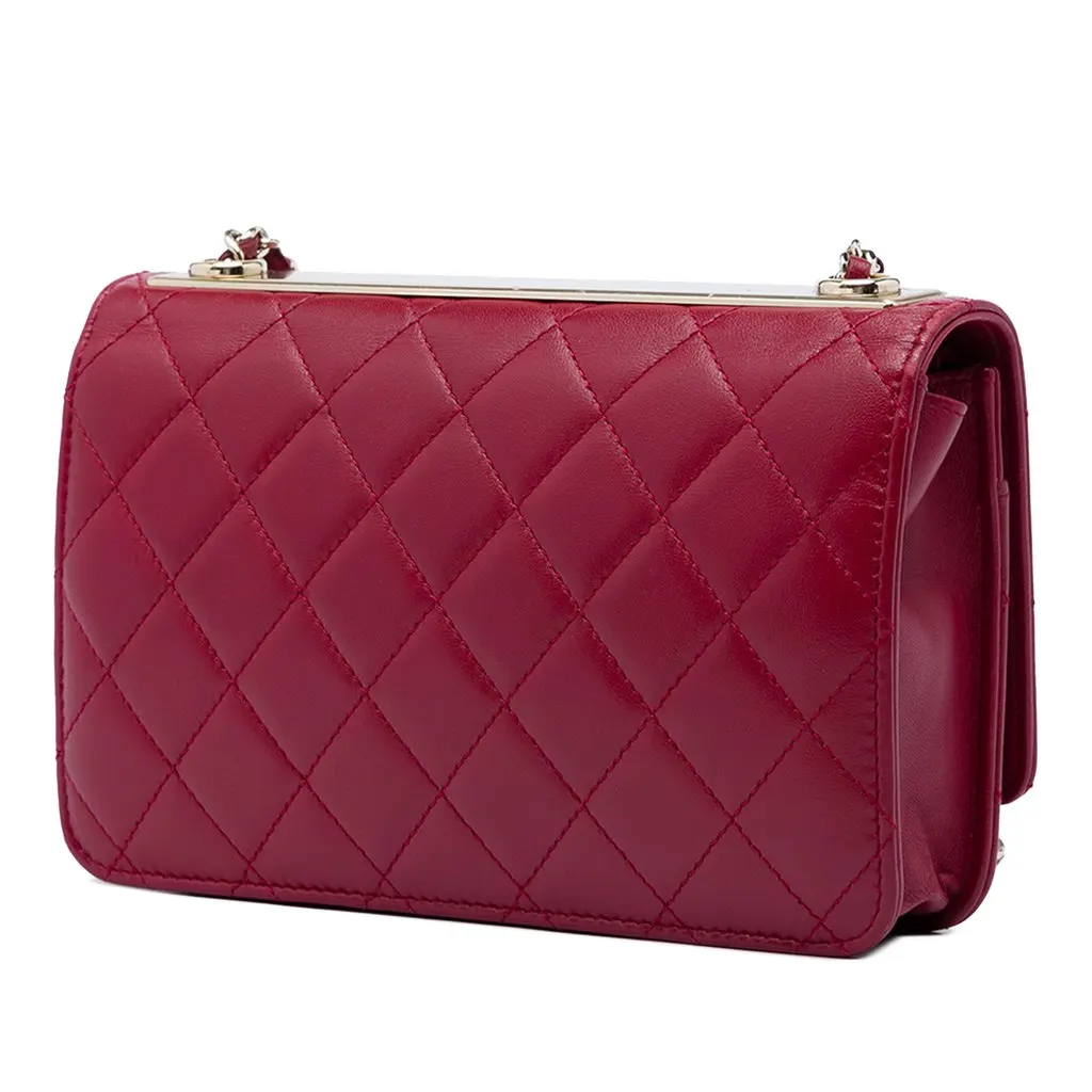 Chanel Quilted Lambskin Trendy CC Wallet On Chain Red Leather Very good - Back View