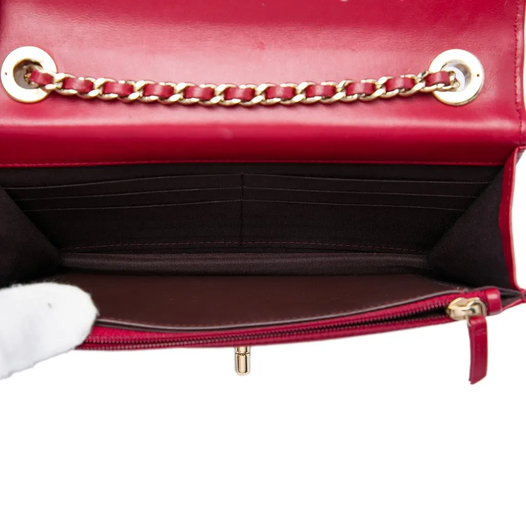 Chanel Quilted Lambskin Trendy CC Wallet On Chain Red Leather Very good - Model View
