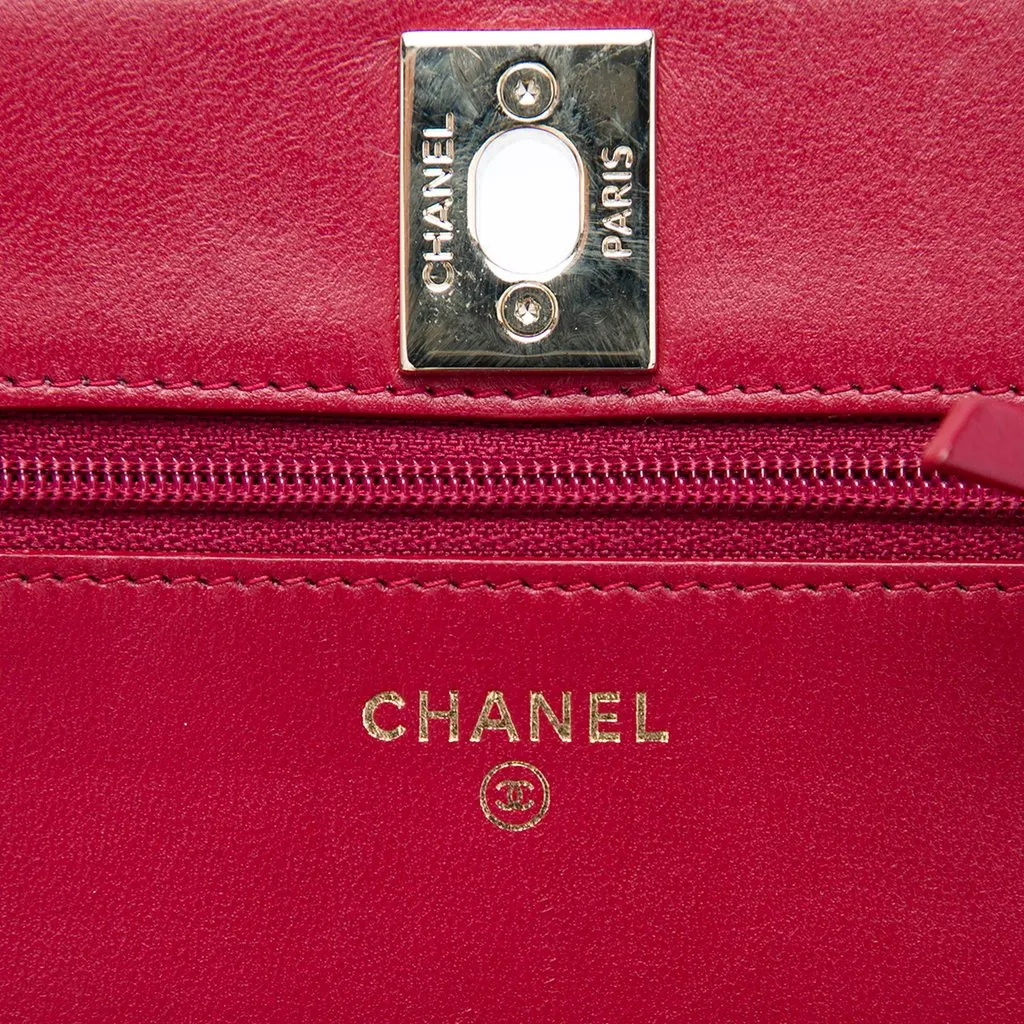 Chanel Quilted Lambskin Trendy CC Wallet On Chain Red Leather Very good - Box View