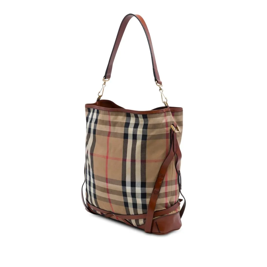 Burberry House Check Canvas Gosford Bridle Satchel Beige Good - Back View