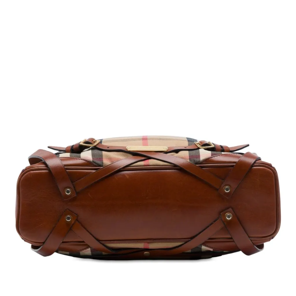 Burberry House Check Canvas Gosford Bridle Satchel Beige Good - Inside View