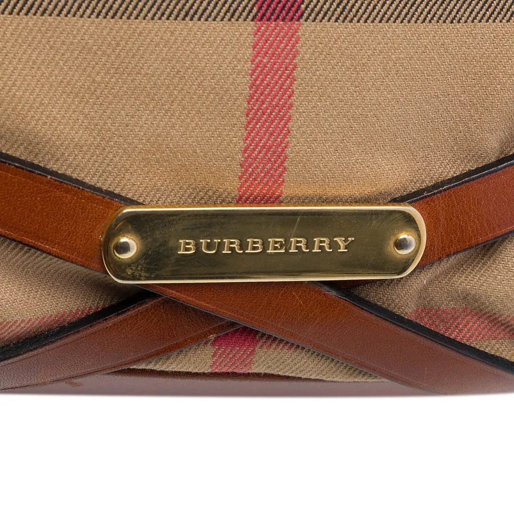 Burberry House Check Canvas Gosford Bridle Satchel Beige Good - Box View