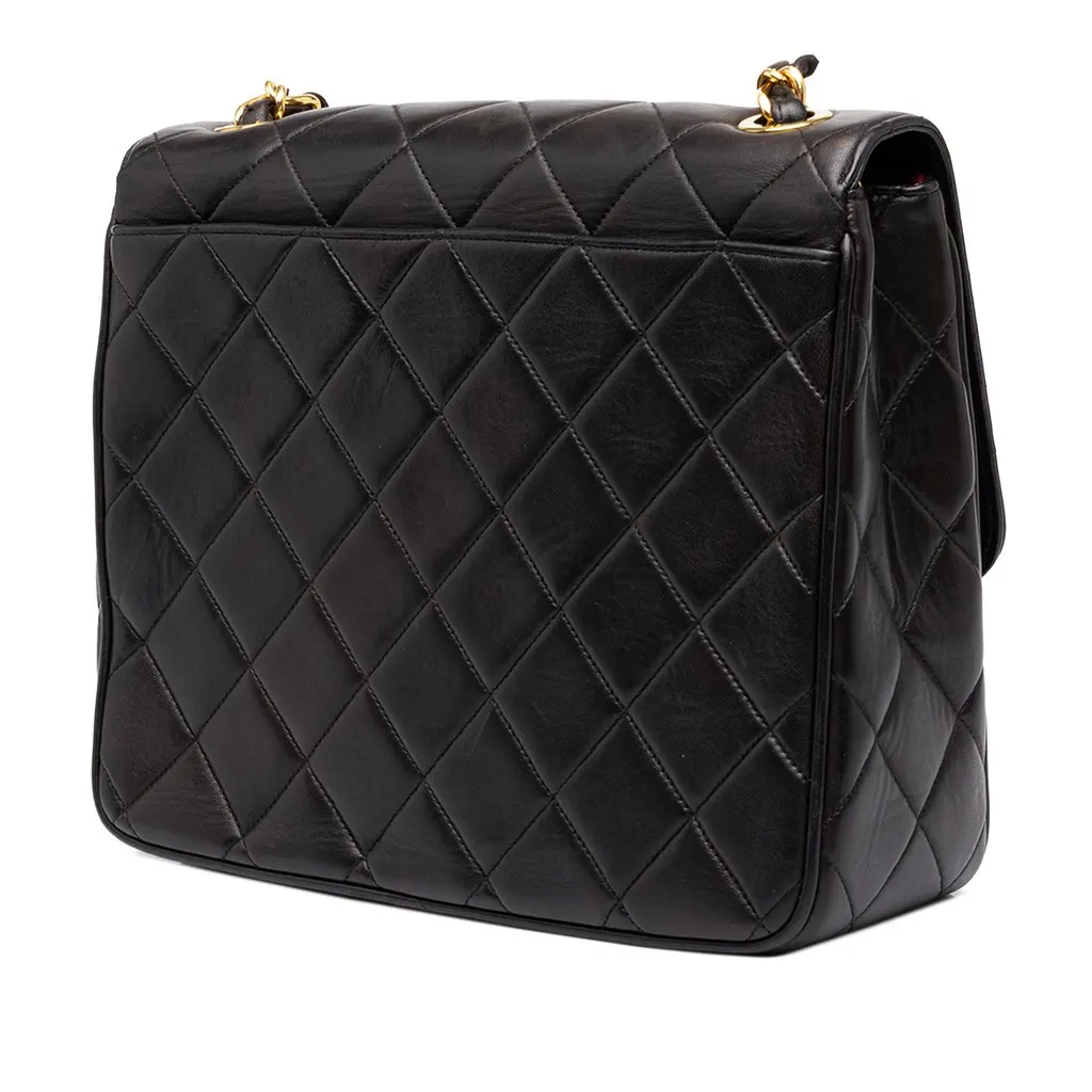 Chanel XL CC Quilted Lambskin Square Single Flap Black Leather Good - Back View