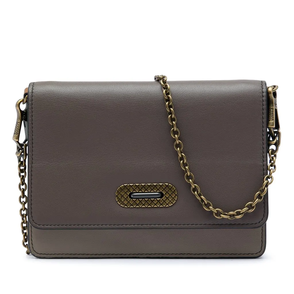 Bottega Veneta Bicolor Nappa Wallet on Chain Brown Leather Very good - Front View
