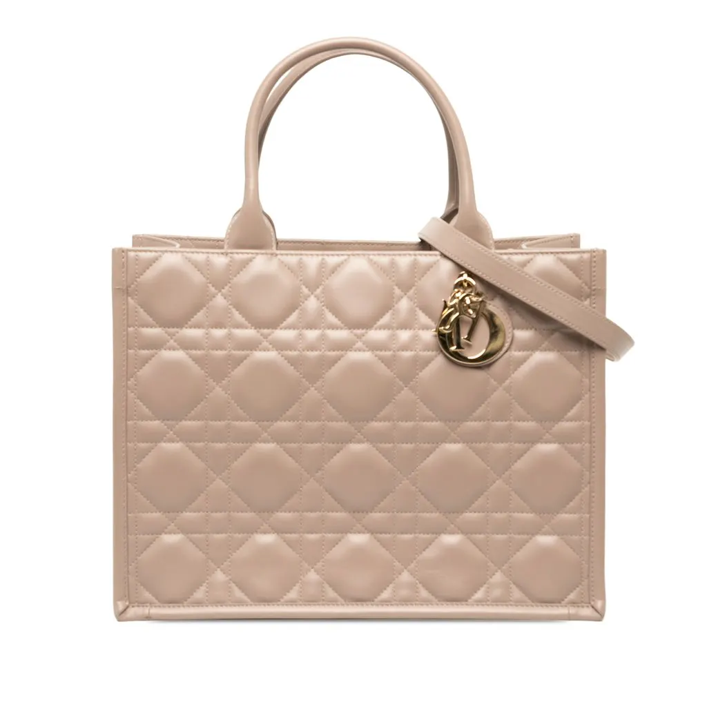 Dior Medium Calfskin Macrocannage Book Tote Beige Leather Good - Front View