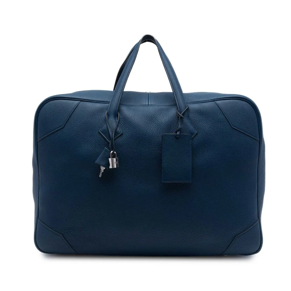 Hermès Clemence Victoria 50 Blue Leather Good - Front View