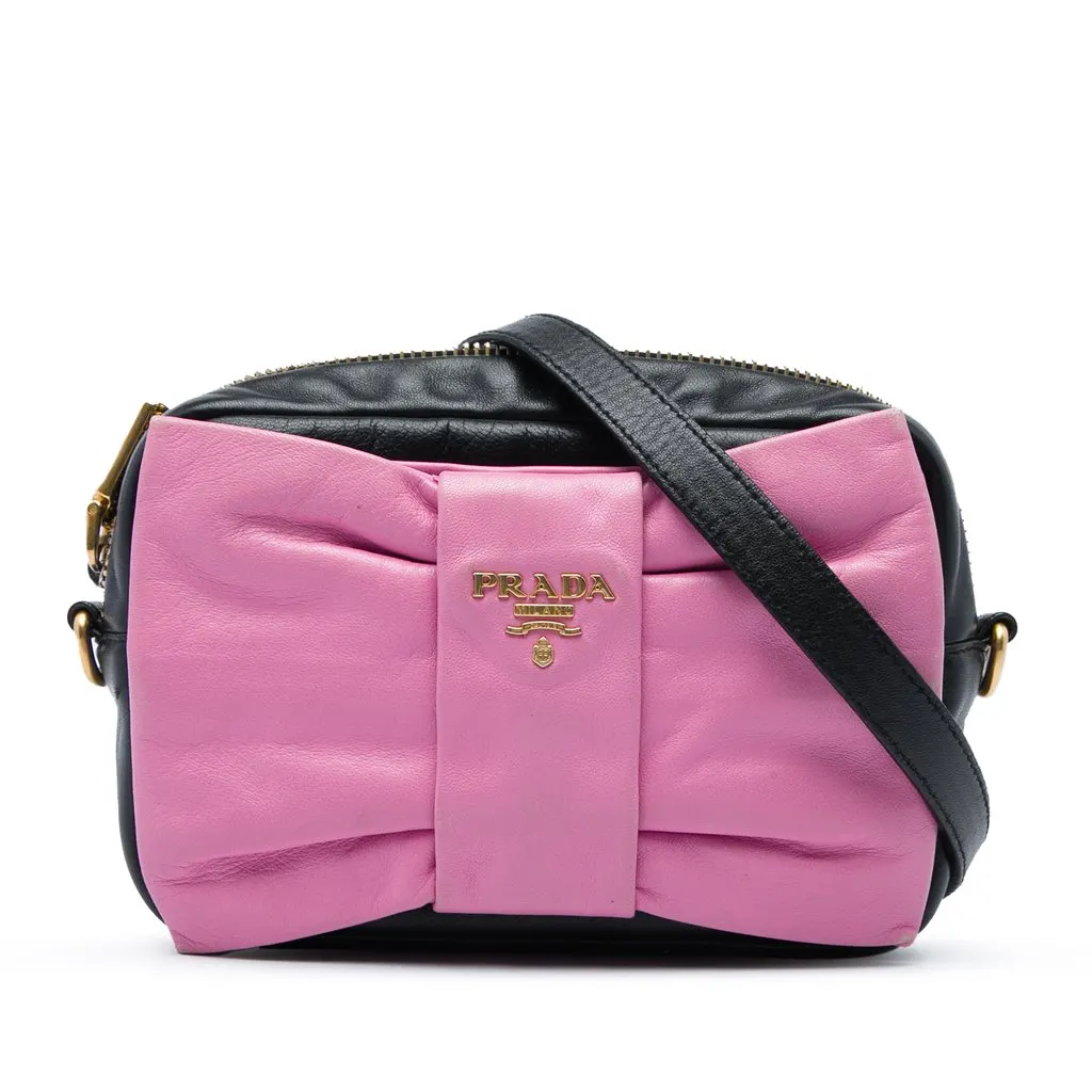 Prada Nappa Fiocco Bow Crossbody Black Leather Good - Front View