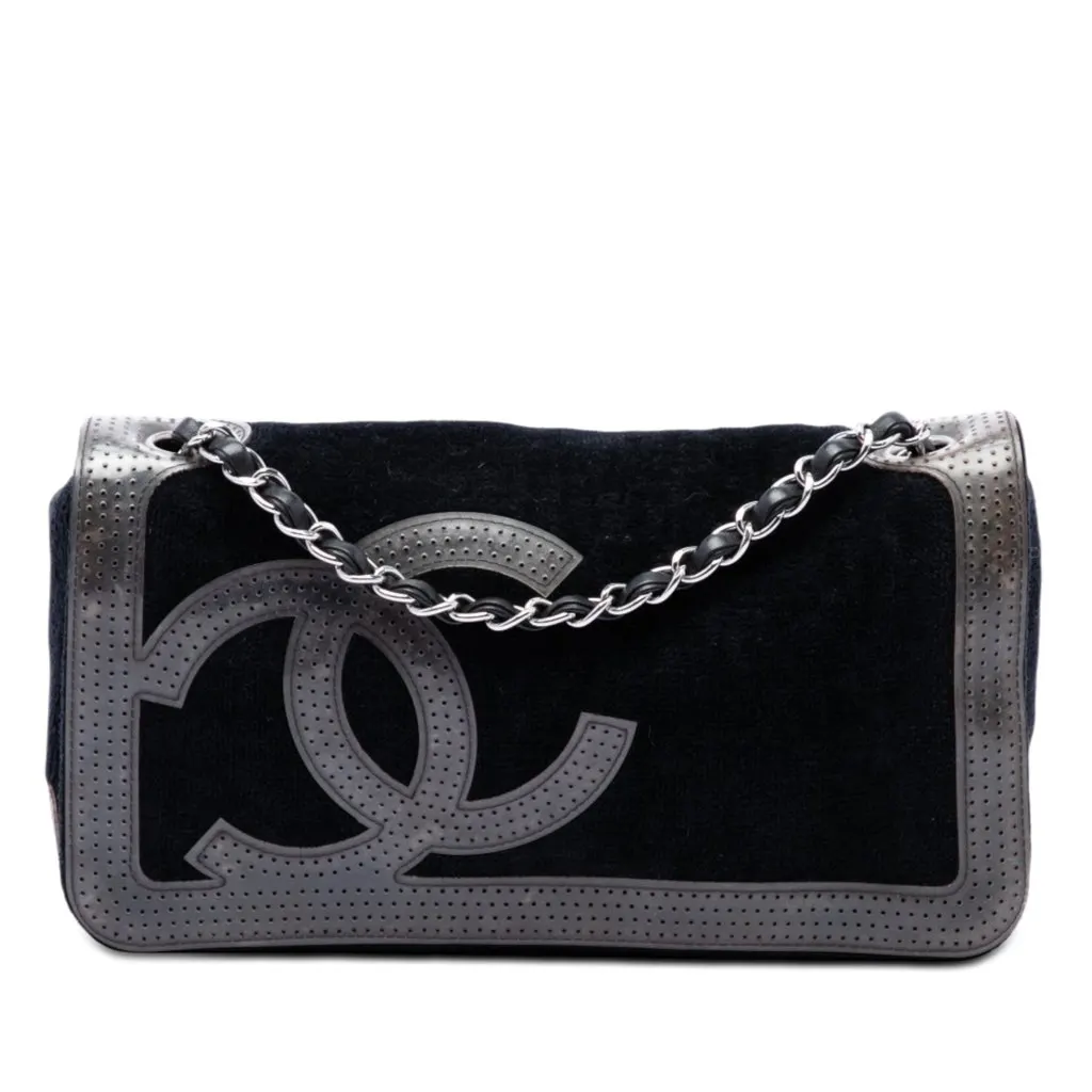 Chanel Terry Cloth CC Sport Line Shoulder Bag Black Very good - Front View