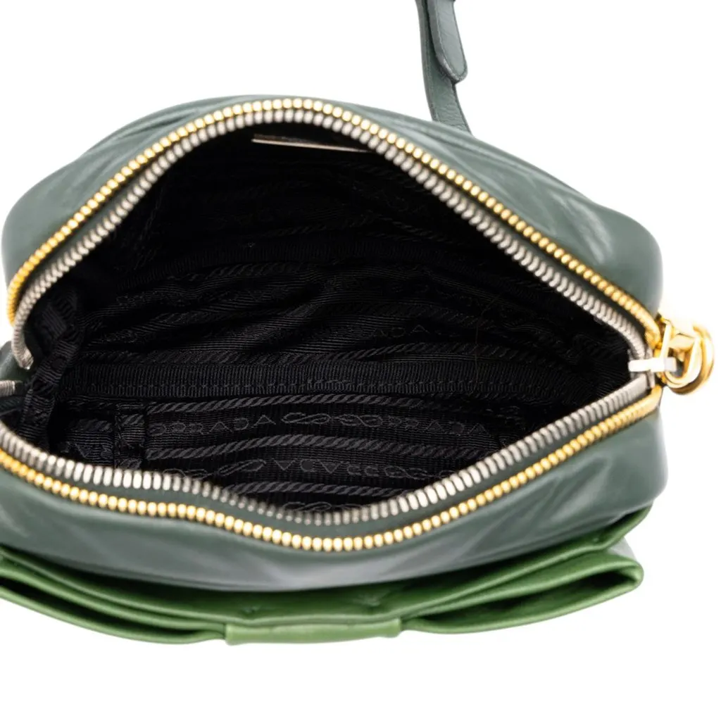 Prada Bicolor Nappa Fiocco Clutch on Strap Green Leather Good - Model View