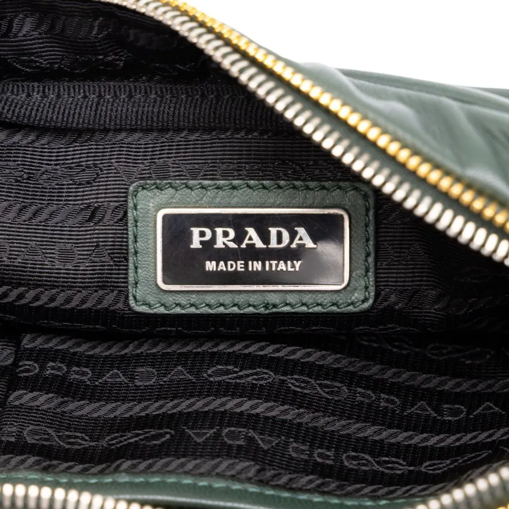 Prada Bicolor Nappa Fiocco Clutch on Strap Green Leather Good - Box View