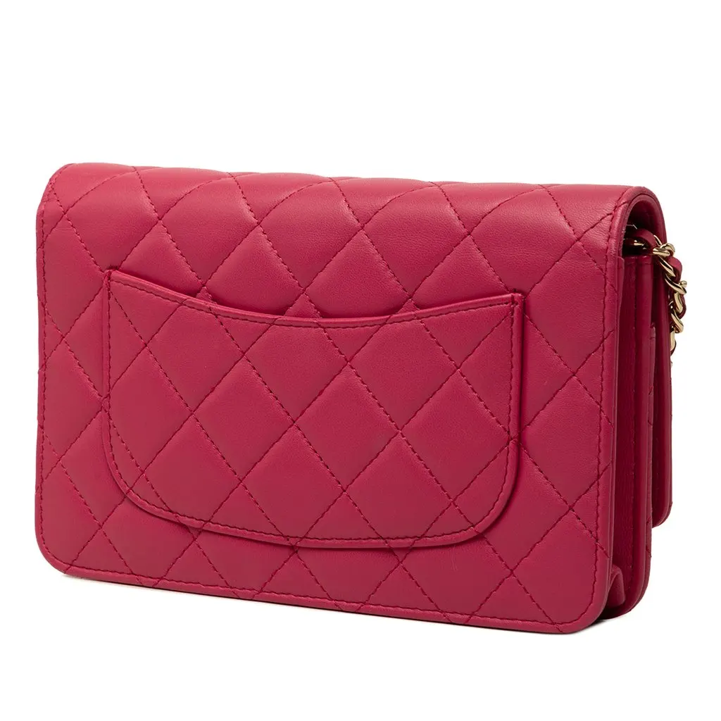 Chanel CC Quilted Lambskin Wallet on Chain Red Leather Very good - Back View