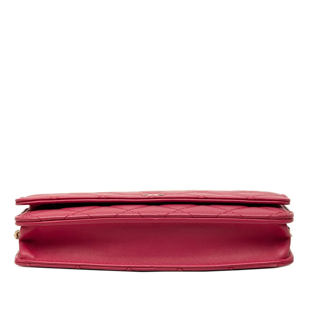 Chanel CC Quilted Lambskin Wallet on Chain Red Leather Very good - Inside View