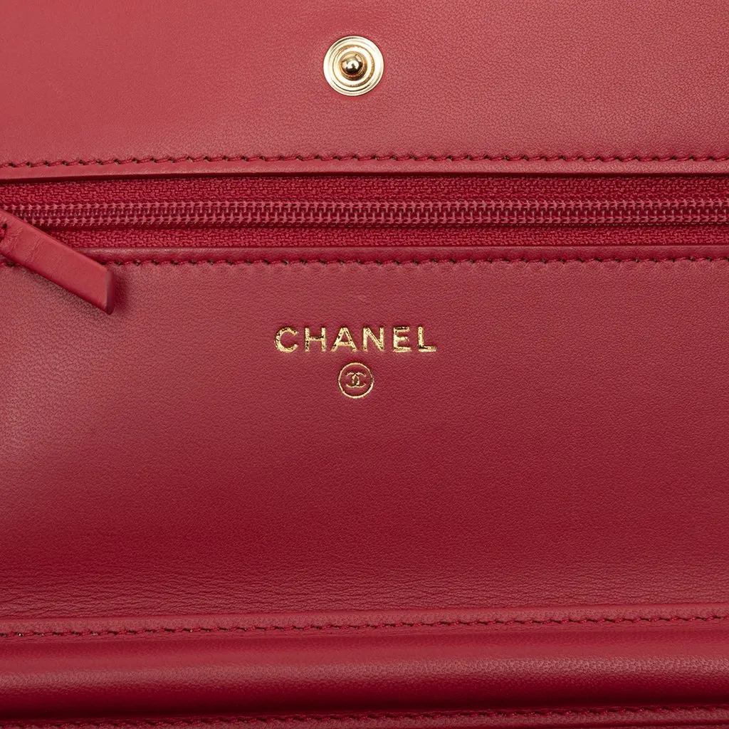 Chanel CC Quilted Lambskin Wallet on Chain Red Leather Very good - Box View