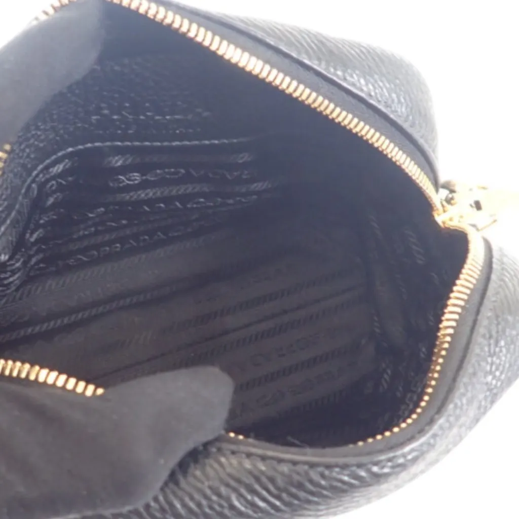 Prada Vitello Daino Perforated Logo Camera Bag Black Leather Very good - Model View