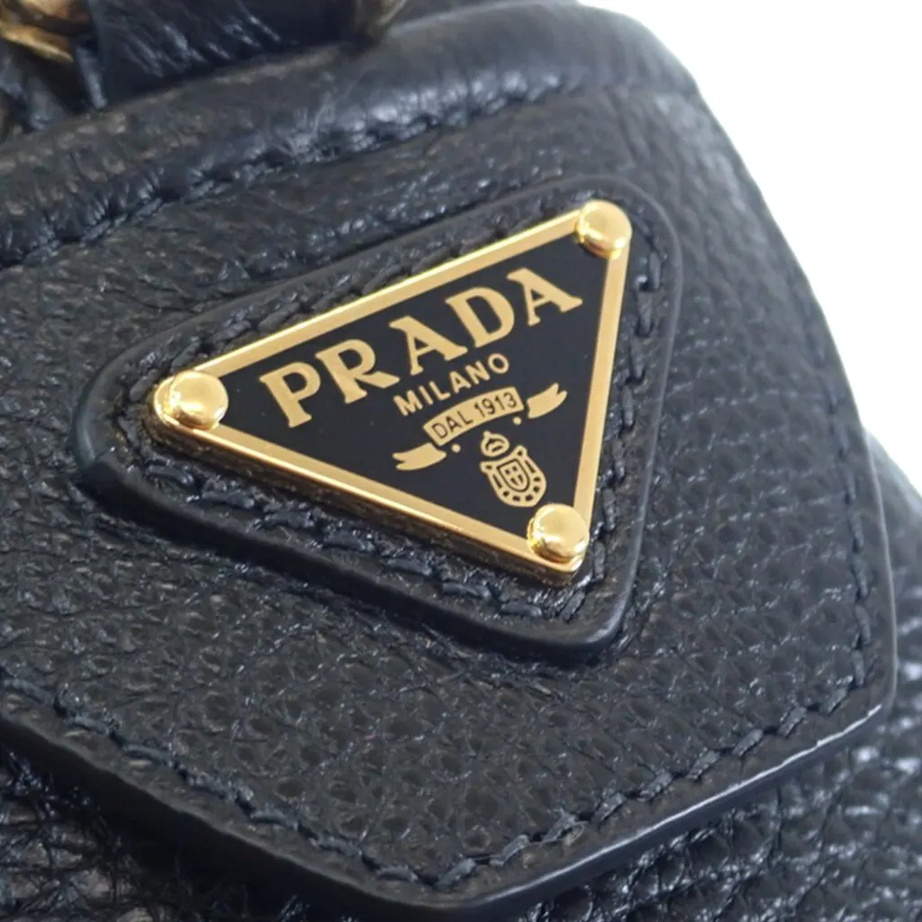 Prada Vitello Daino Perforated Logo Camera Bag Black Leather Very good - Box View