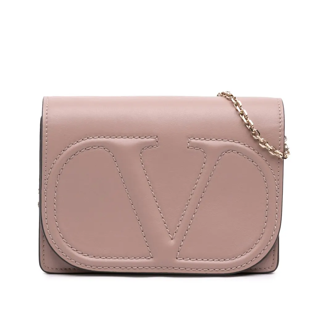 Valentino Calfskin VLogo Walk Chain Crossbody Brown Leather Very good - Front View