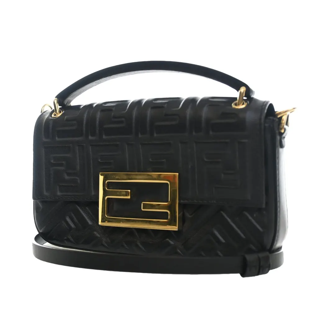 Fendi Zucca Embossed Leather Baguette Phone Pouch Satchel Black Leather Very good - Inside View