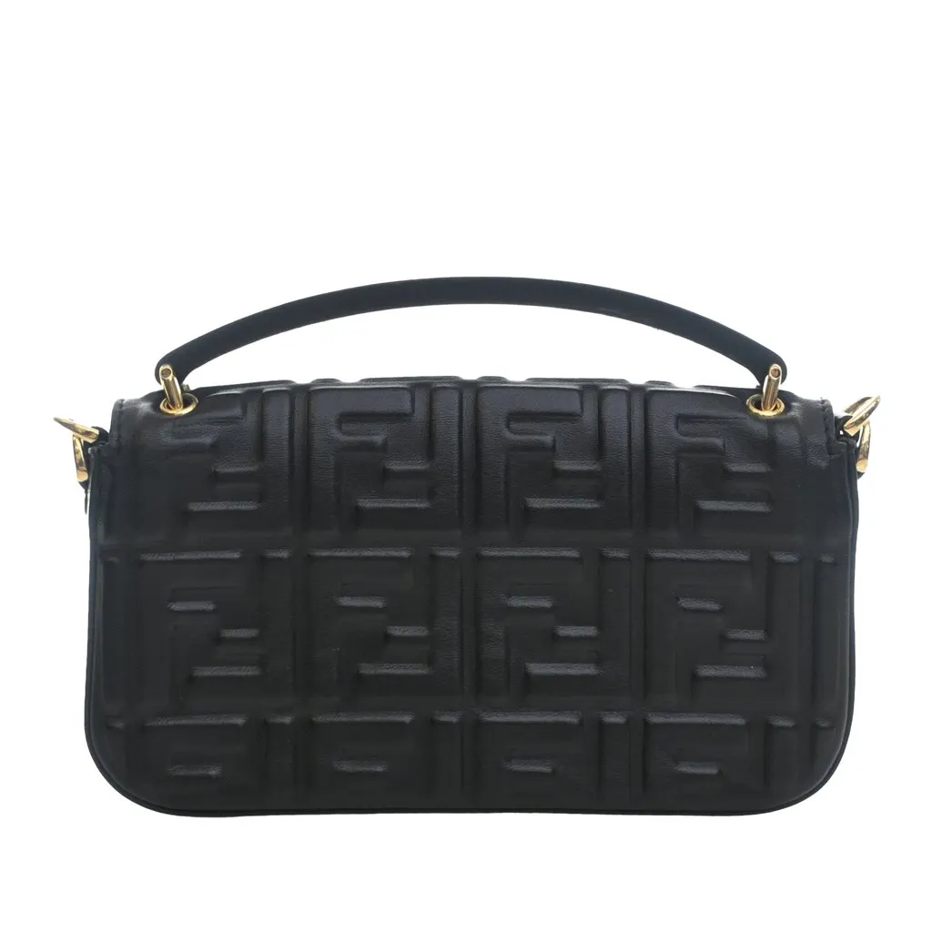 Fendi Zucca Embossed Leather Baguette Phone Pouch Satchel Black Leather Very good - Model View