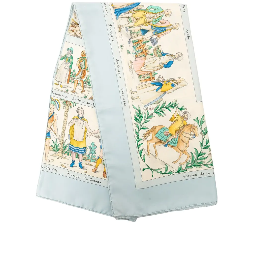 Hermès Costumes Civils Actuels Silk Scarf 90 White Silk Very good - Front View