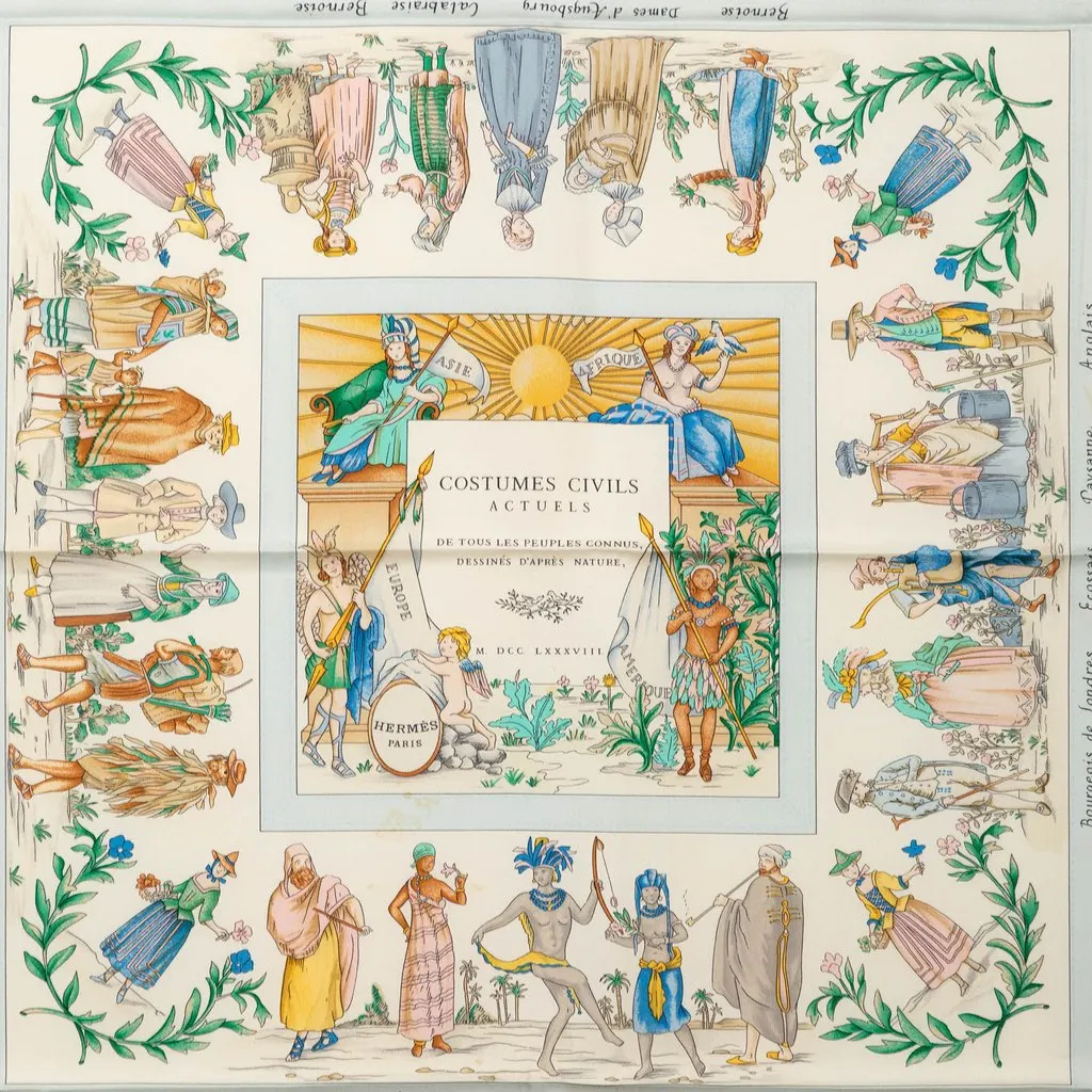 Hermès Costumes Civils Actuels Silk Scarf 90 White Silk Very good - Back View