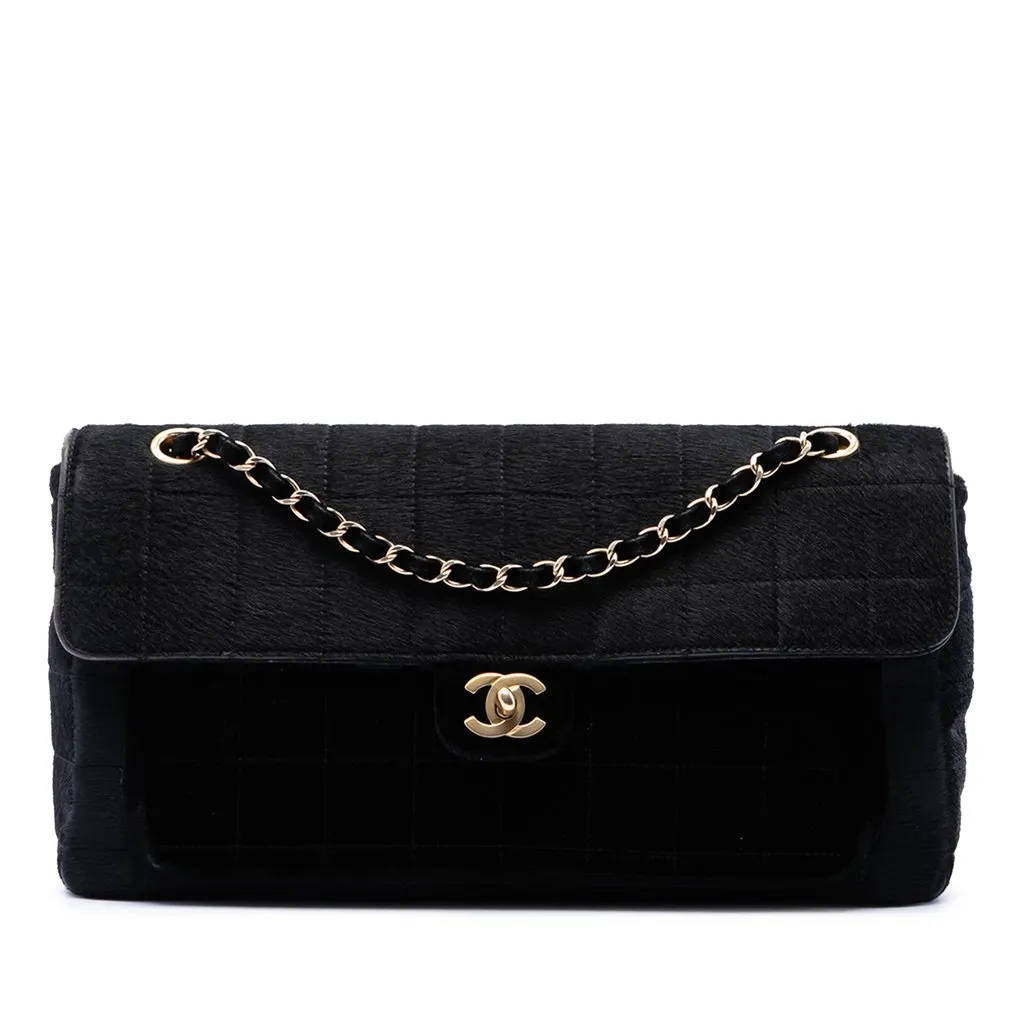Chanel Chocolate Bar Pony Hair East West Flap Black Very good - Front View