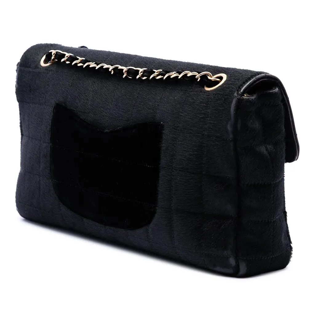Chanel Chocolate Bar Pony Hair East West Flap Black Very good - Back View
