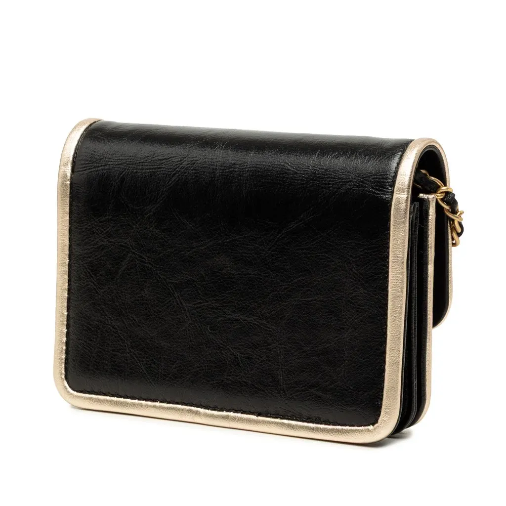 Chanel CC Metallic Calfskin Clutch With Chain Black Leather Very good - Back View
