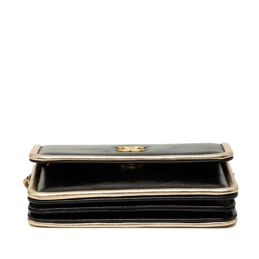 Chanel CC Metallic Calfskin Clutch With Chain Black Leather Very good - Inside View