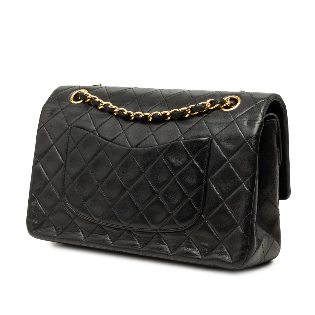 Chanel Medium Classic Lambskin Double Flap Black Leather Good - Back View