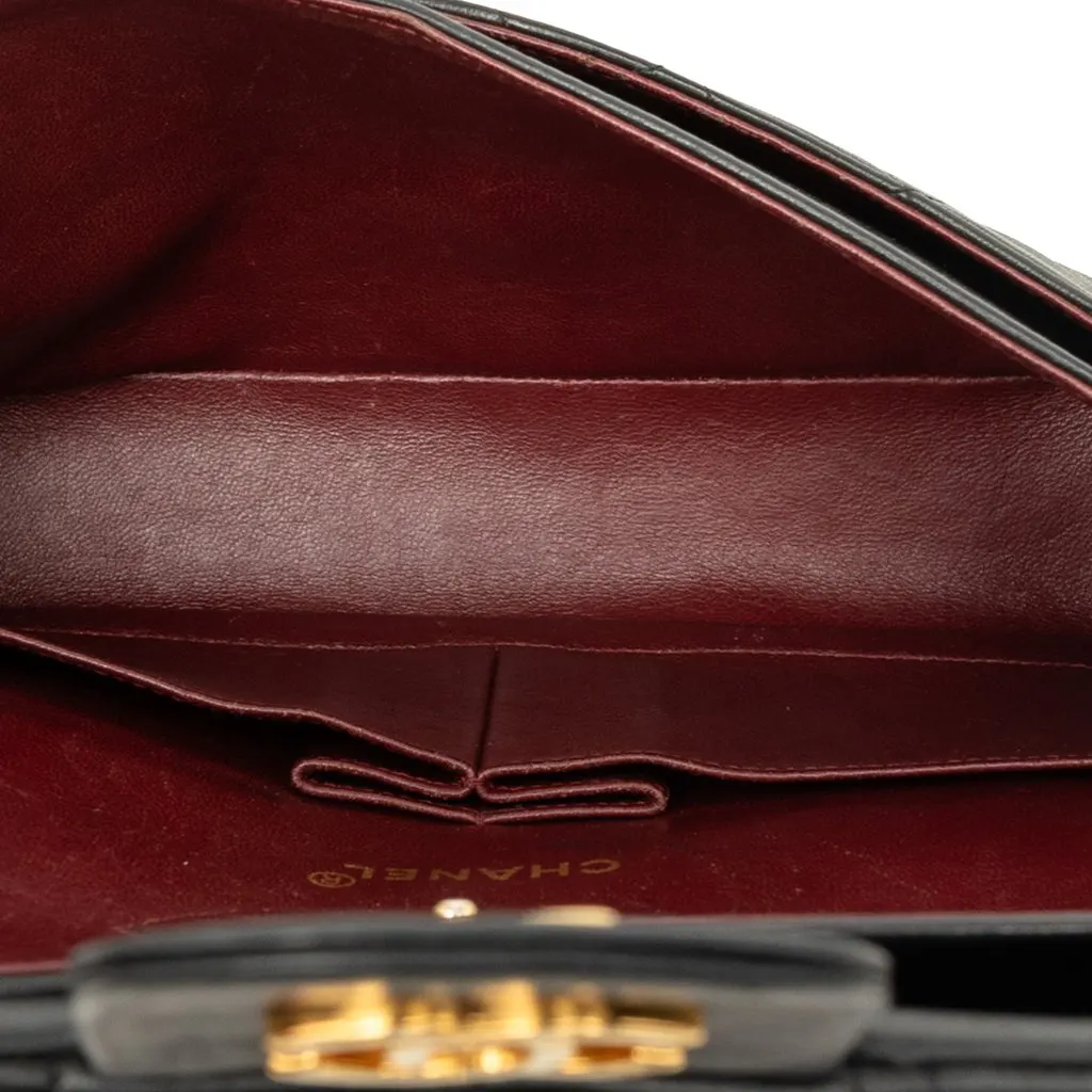 Chanel Medium Classic Lambskin Double Flap Black Leather Good - Model View