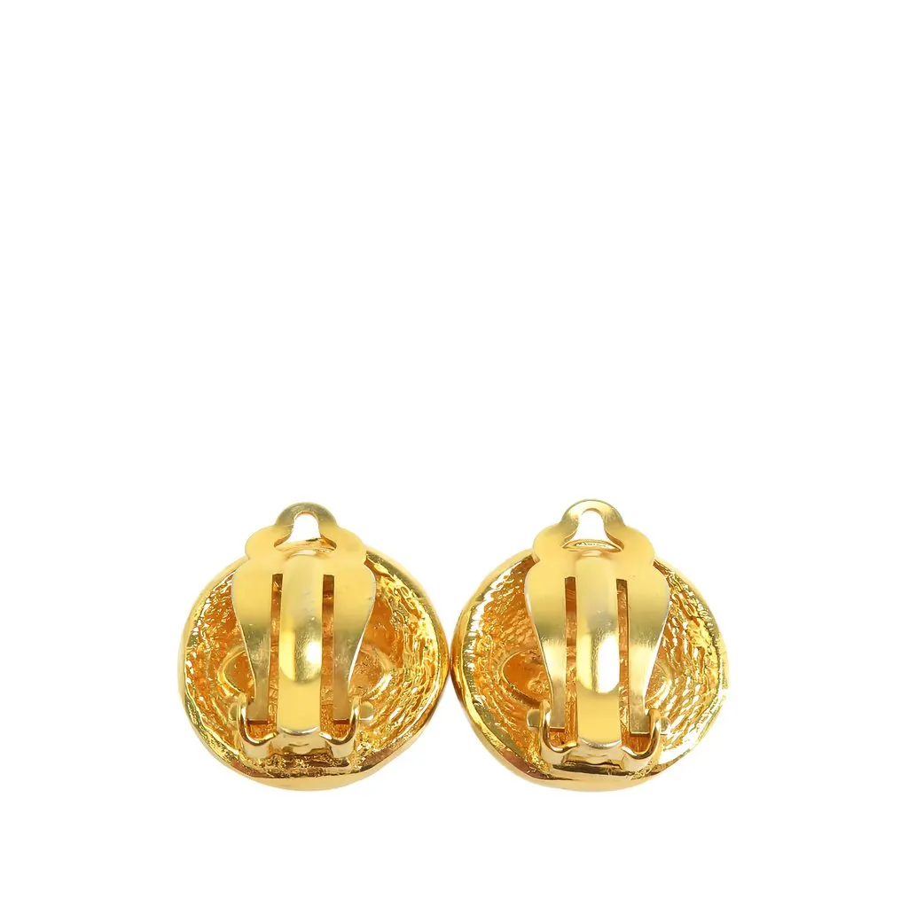 Chanel CC Gold Plated Rue Cambon Round Clip On Earrings Gold Metal Very good - Back View