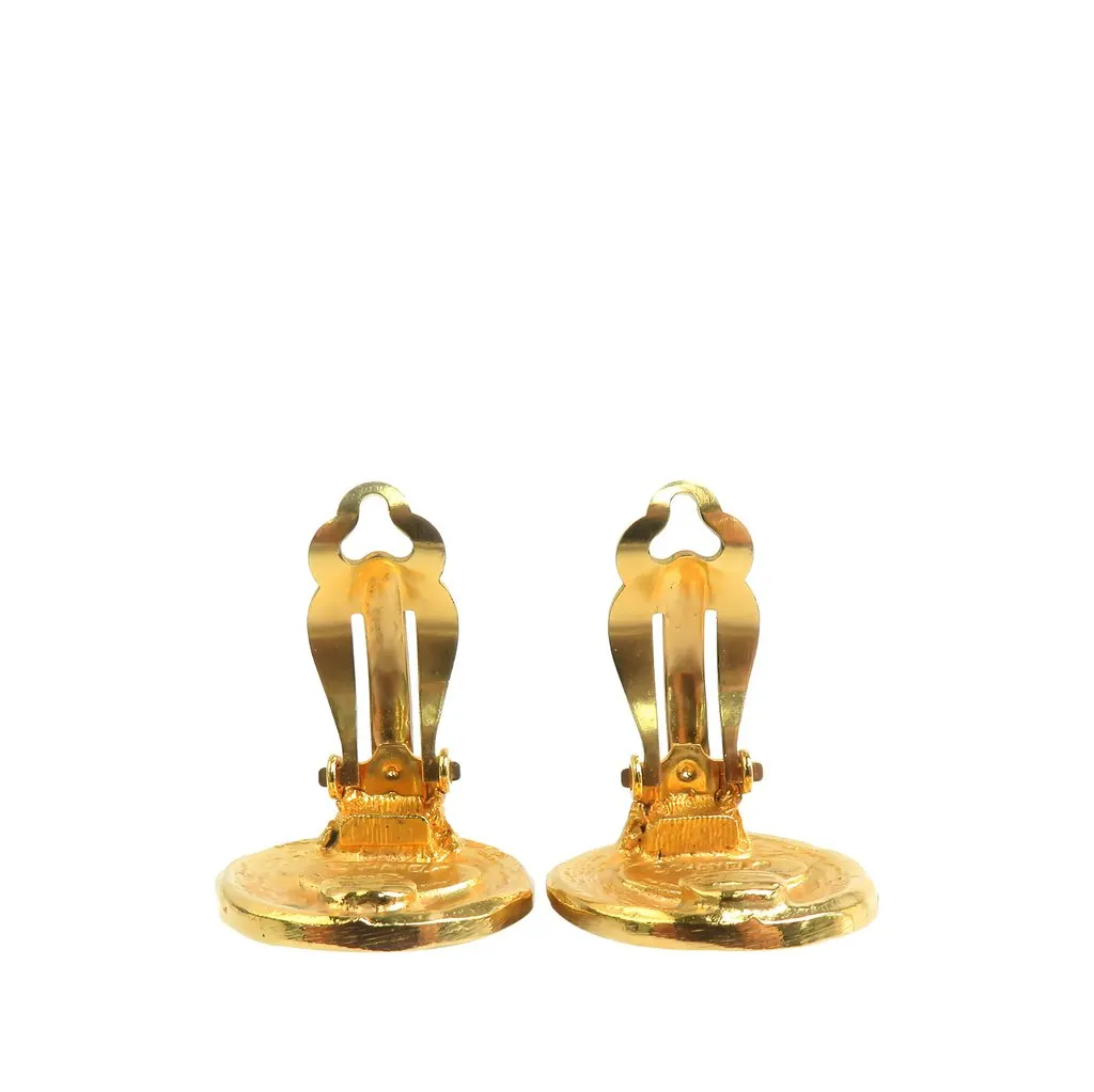 Chanel CC Gold Plated Rue Cambon Round Clip On Earrings Gold Metal Very good - Inside View