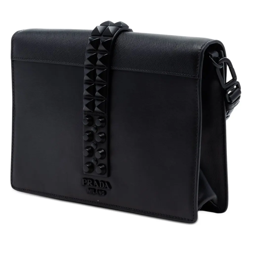 Prada Saffiano Trimmed Studded City Calf Elektra Crossbody Black Leather Very good - Back View