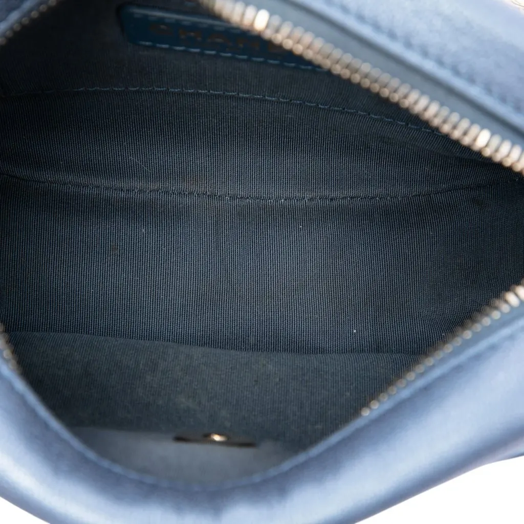 Chanel Small Quilted Metallic Goatskin Casual Trip Camera Bag Blue Leather Very good - Model View