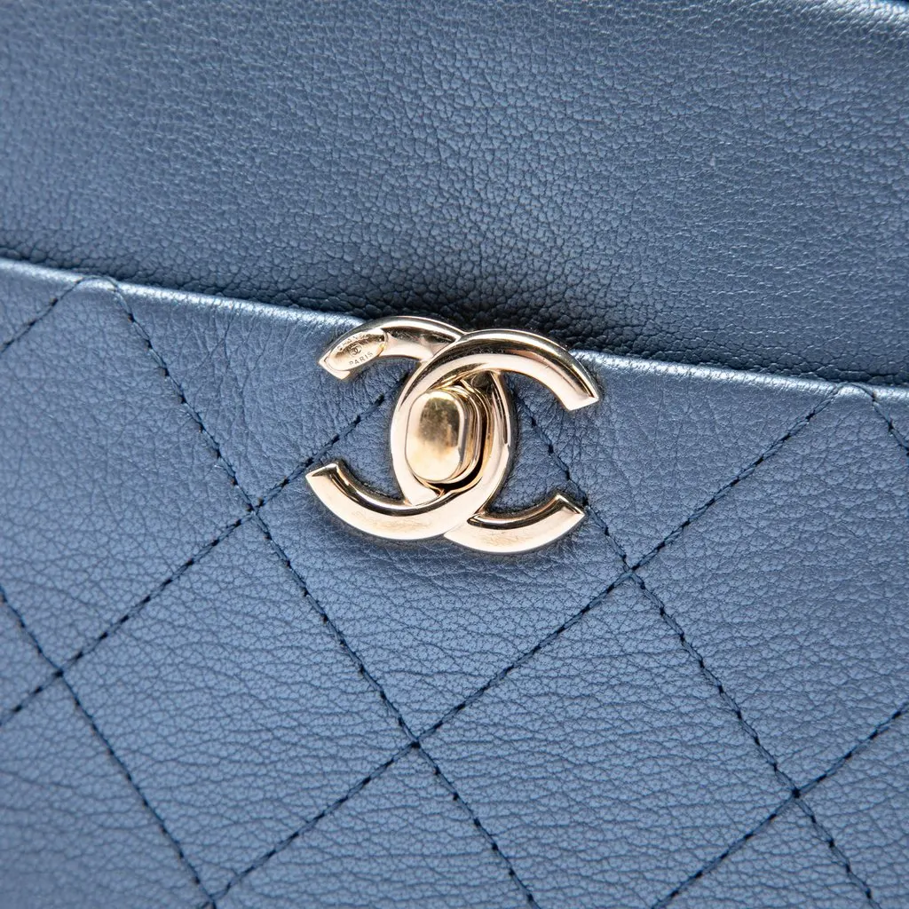 Chanel Small Quilted Metallic Goatskin Casual Trip Camera Bag Blue Leather Very good - Box View