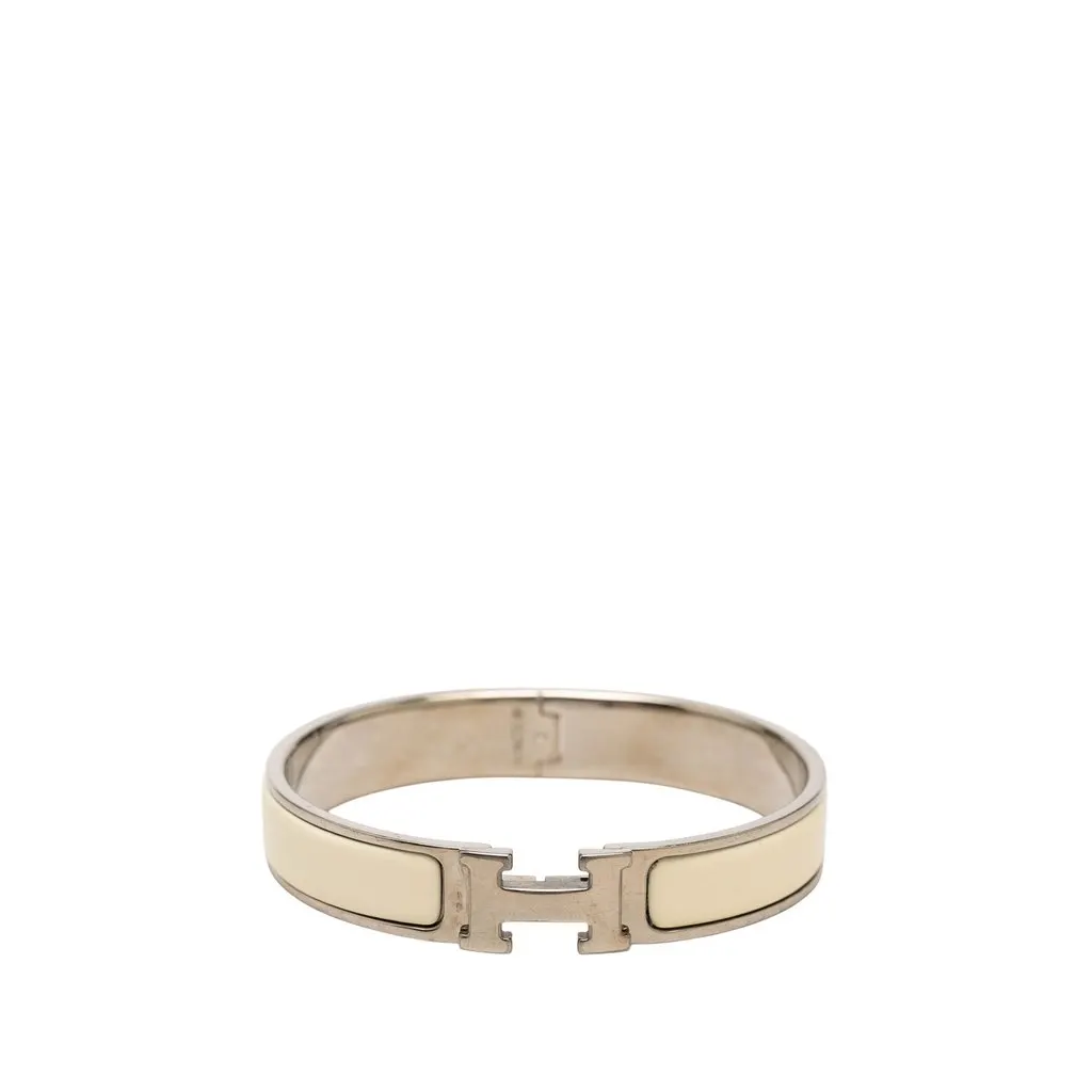 Hermès Narrow Enamel Clic H Bracelet PM White Enamel Very good - Front View