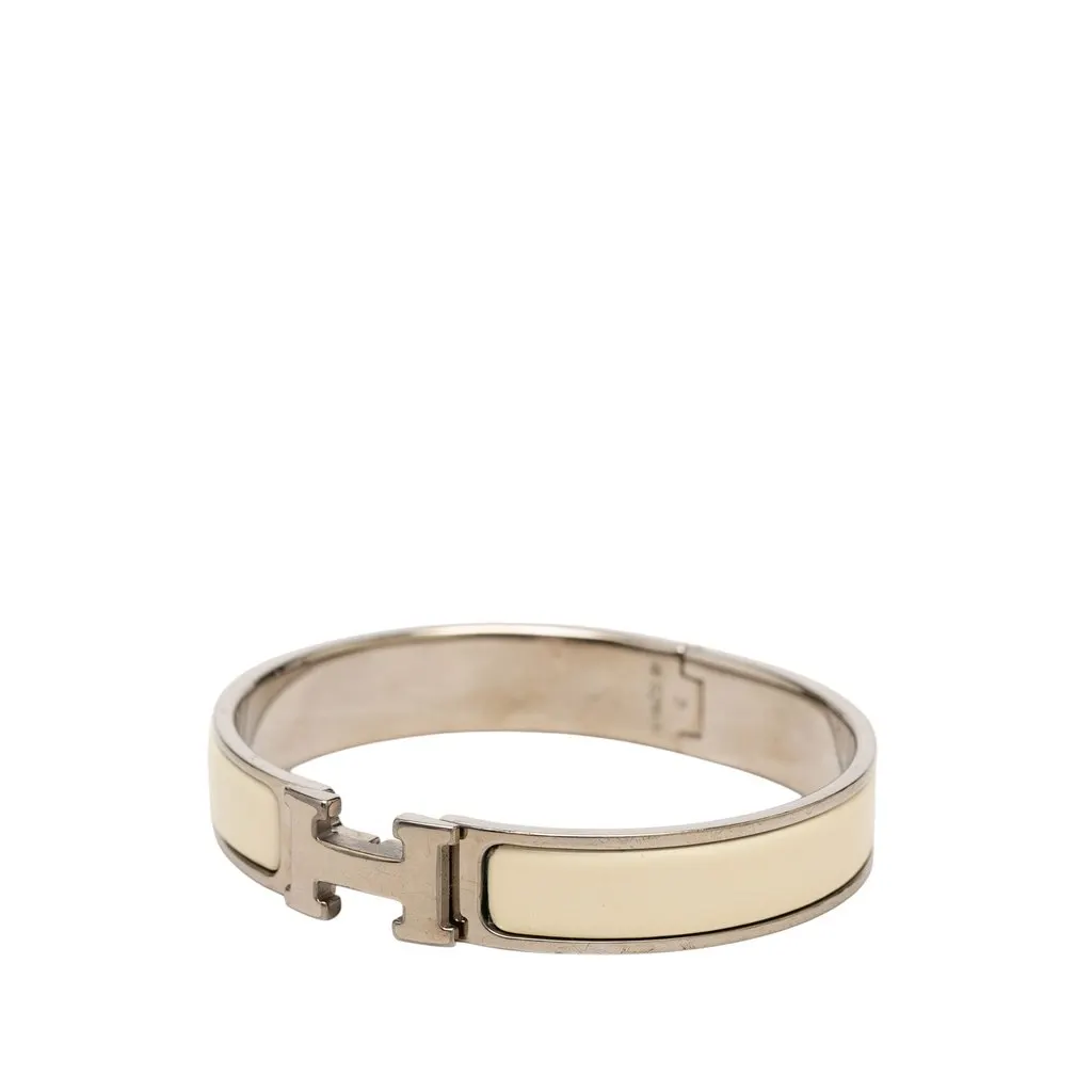 Hermès Narrow Enamel Clic H Bracelet PM White Enamel Very good - Back View