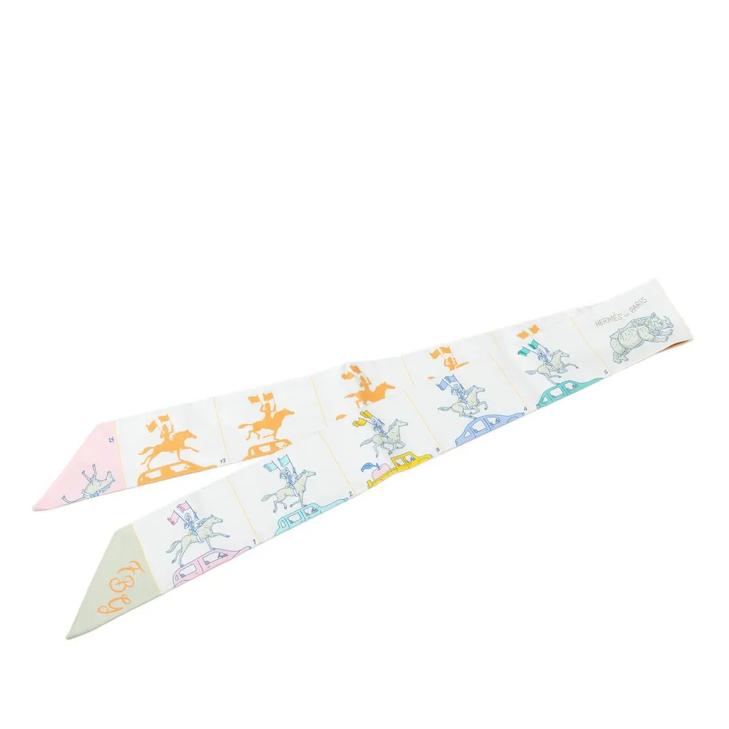 Hermès Parade Twilly Silk Scarf White Silk Very good - Front View