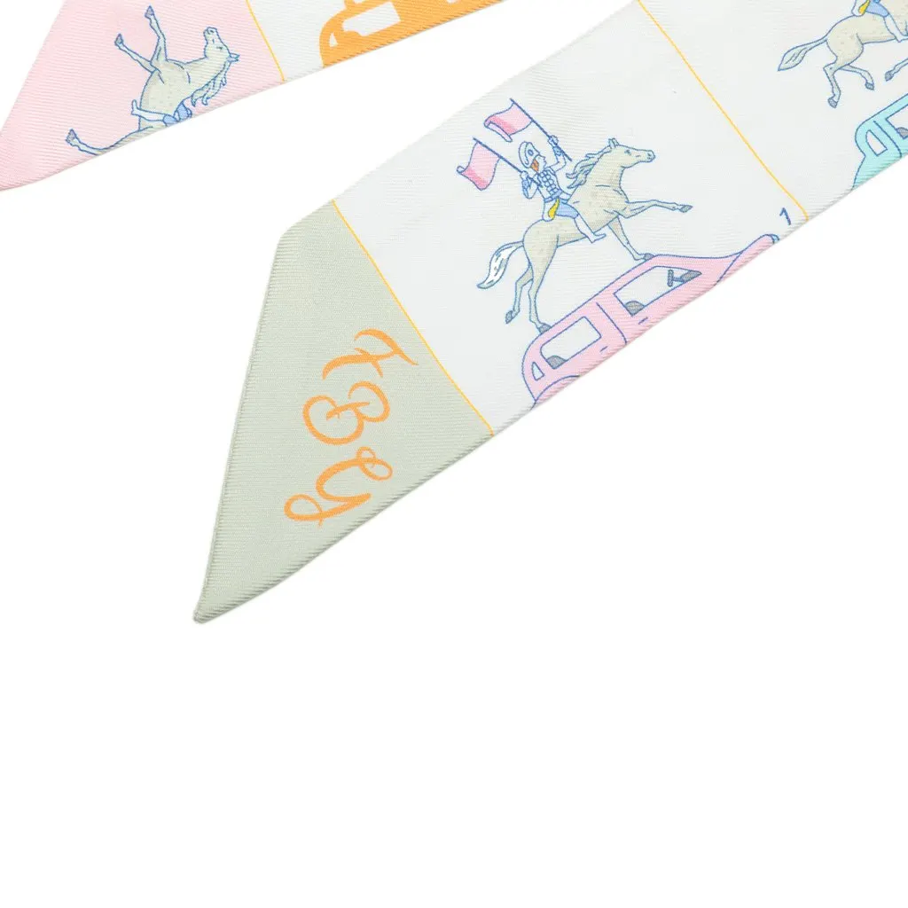 Hermès Parade Twilly Silk Scarf White Silk Very good - Back View