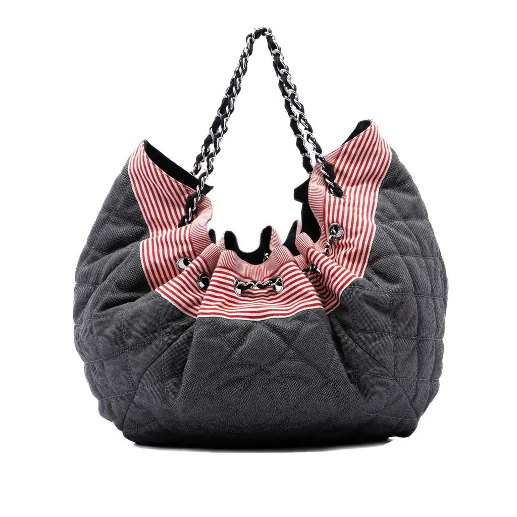 Chanel Large Quilted Denim Stretch Spirit Cabas Tote Blue Very good - Front View