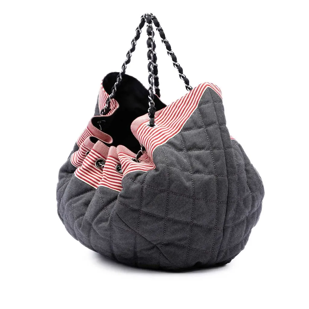 Chanel Large Quilted Denim Stretch Spirit Cabas Tote Blue Very good - Back View
