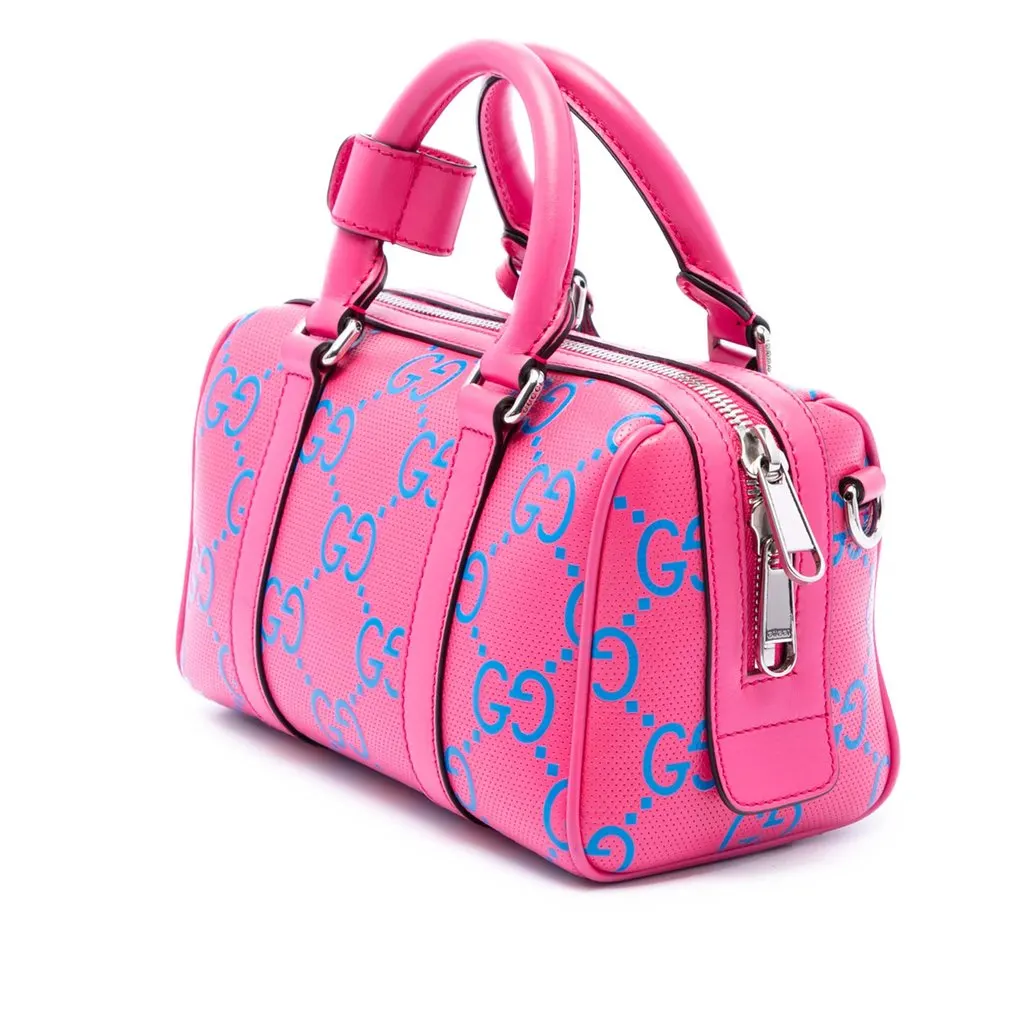 Gucci Mini Jumbo GG Perforated Leather Duffle Bag Pink Leather Very good - Back View